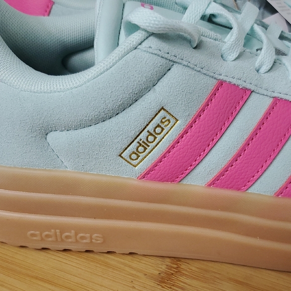 Adidas VL Court Bold Mint Pink Stripes Suede Skateboarding Sneakers W 10 NWT - Picture 2 of 12